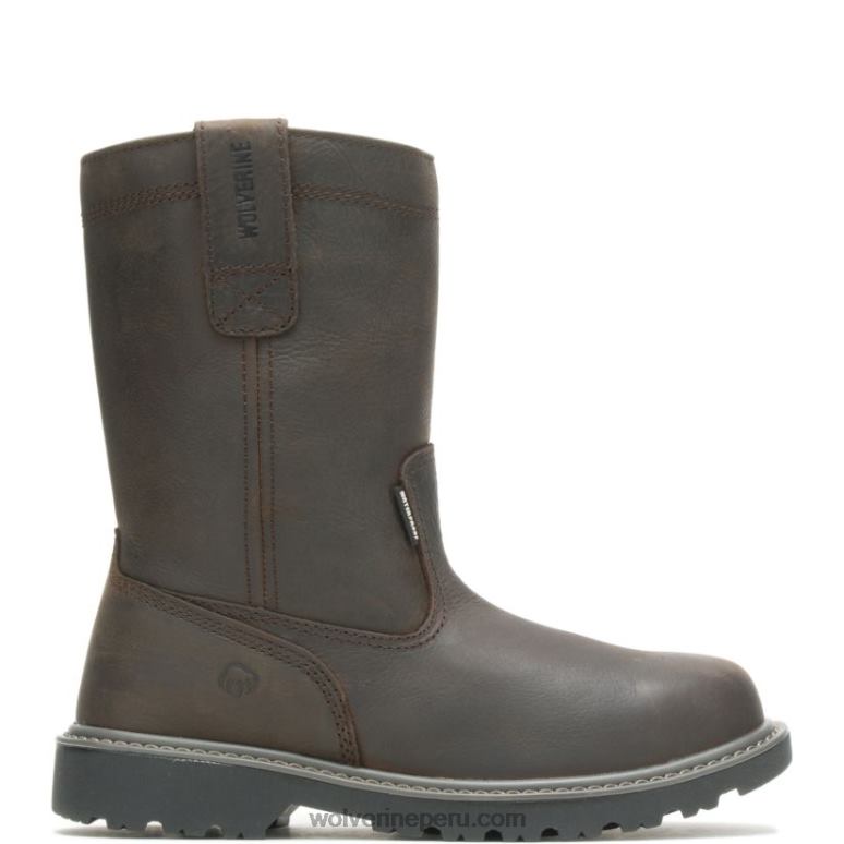 hombres L24N46 Wolverine marron oscuro Floorhand impermeable con punta de acero 10" wellington