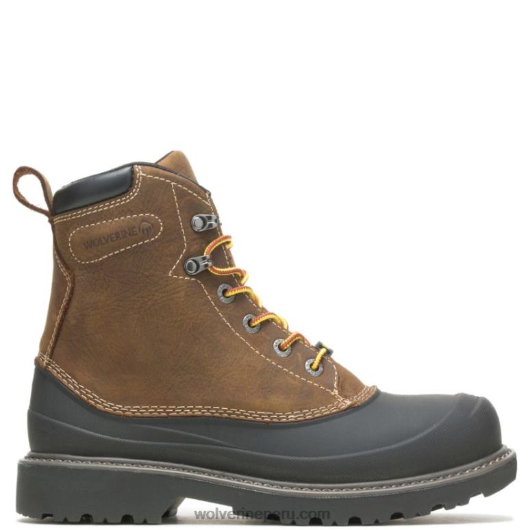 hombres L24N97 Wolverine marron oscuro Bota de trabajo Floorhand Swamp de 6" con punta de acero