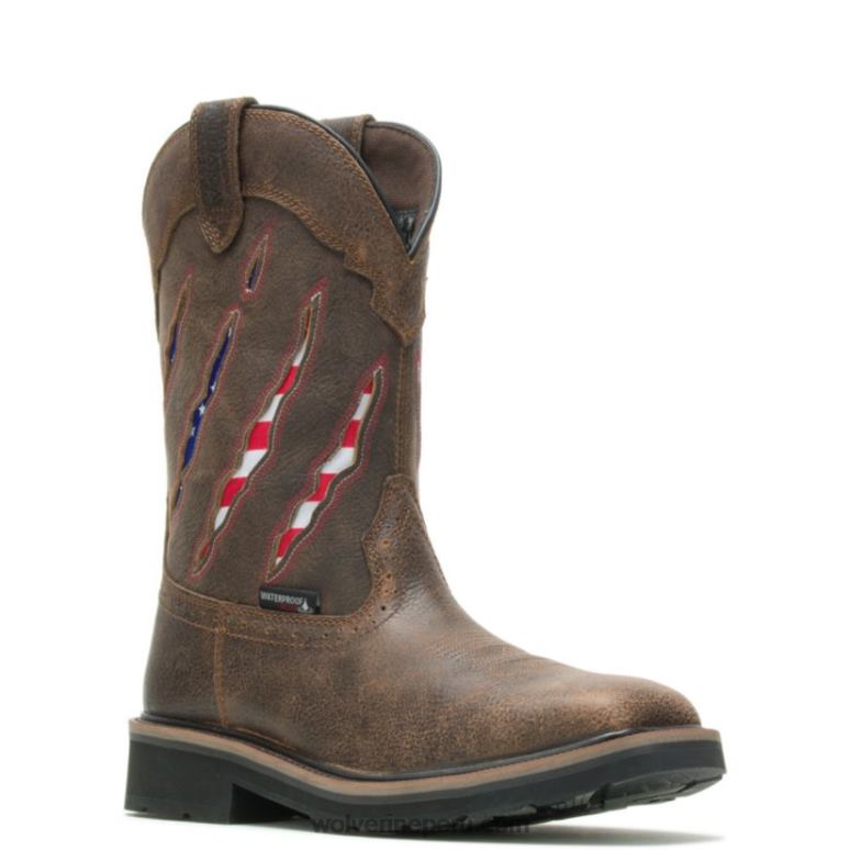 hombres L24N92 Wolverine marrón/bandera Botas de agua con puntera de acero y garra ranchera