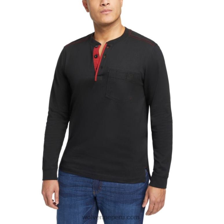 hombres L24N253 Wolverine negro henley guardián de manga larga de algodón