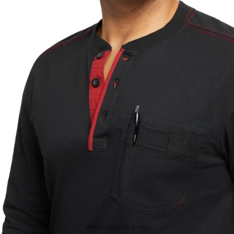 hombres L24N253 Wolverine negro henley guardián de manga larga de algodón