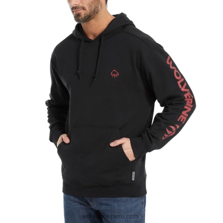 hombres L24N234 Wolverine negro logo gráfico en la manga con capucha