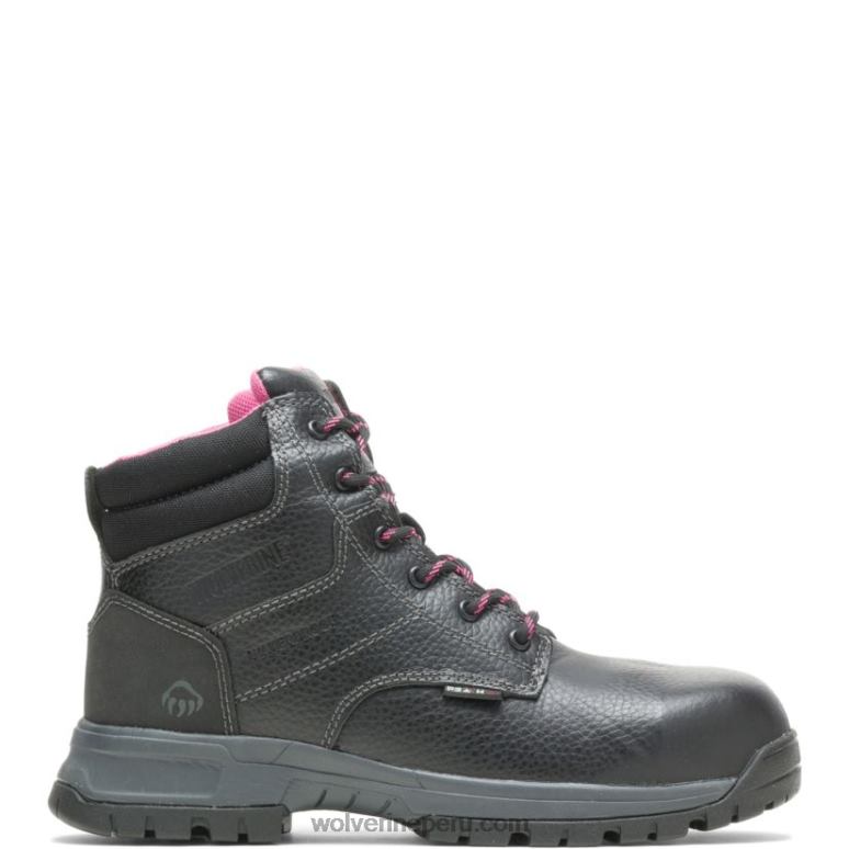 mujer L24N103 Wolverine negro bota de trabajo impermeable piper con punta de material compuesto de 6"